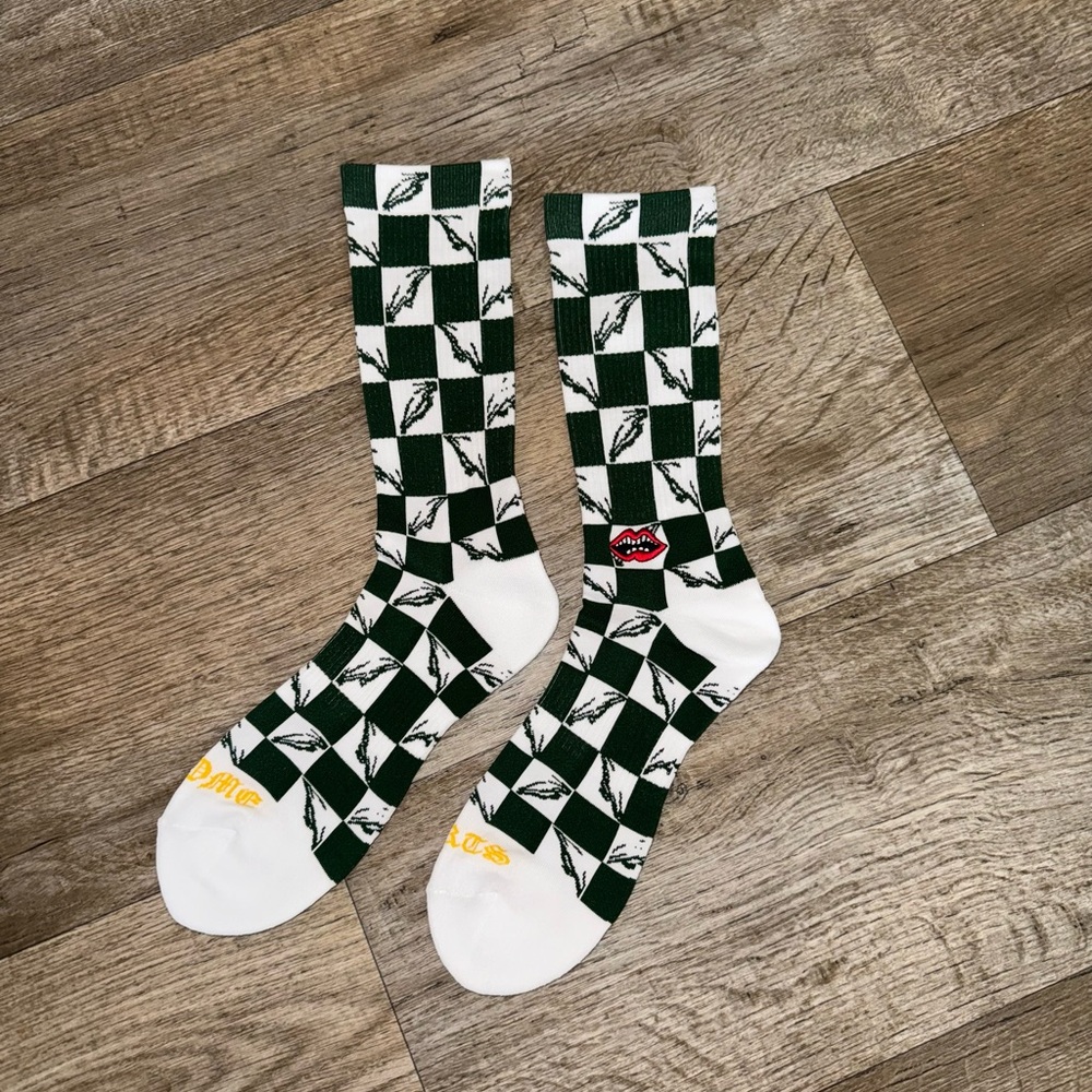 Chrome Hearts Green and White Checkered Socks